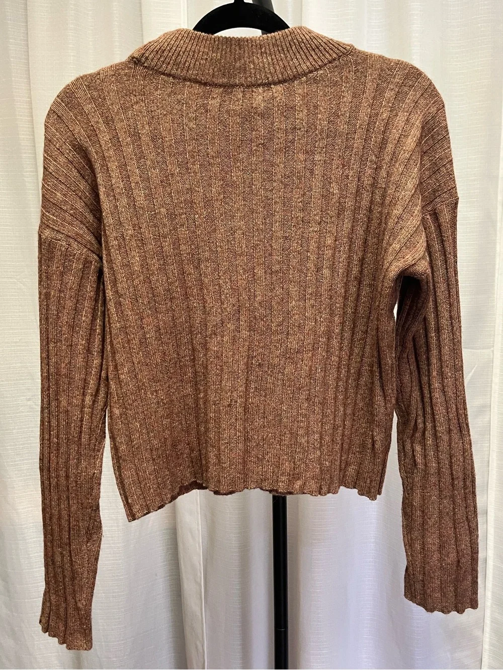 Madewell Levi Ribbed Mockneck Crop Pullover in brown | size XS